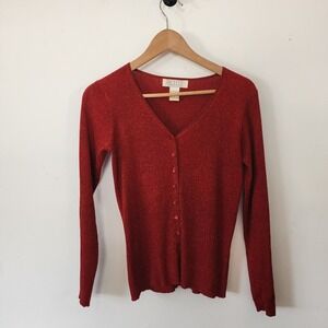 Petite Sophisticates Red Sparkly Cardigan Sweater Petite Small